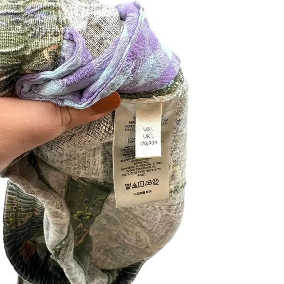 Anthropologie Classic Seamed Joggers Pants Floral Linen Blend‎ Green Size Large - Picture 12 of 14